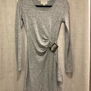 DEREK HEART Soft Gray Long Sleeve Dress W/ Decorative Buckle Size Small